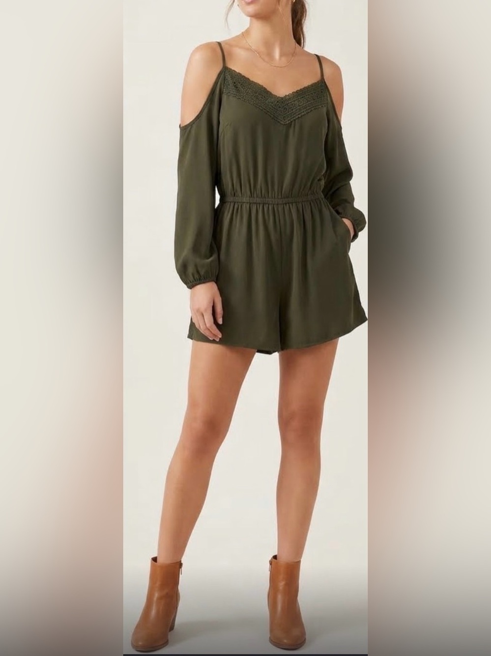 Olive Green Cold-Shoulder One-Piece Romper